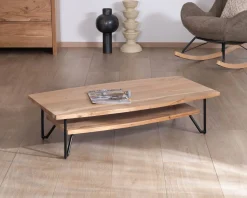 Meuble House Table basse double plateau forme bateau en acacia massif "Zen Black" Outlet