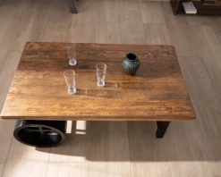 Meuble House Table basse en bois de récupération avec roues en métal "Carriola" Clearance