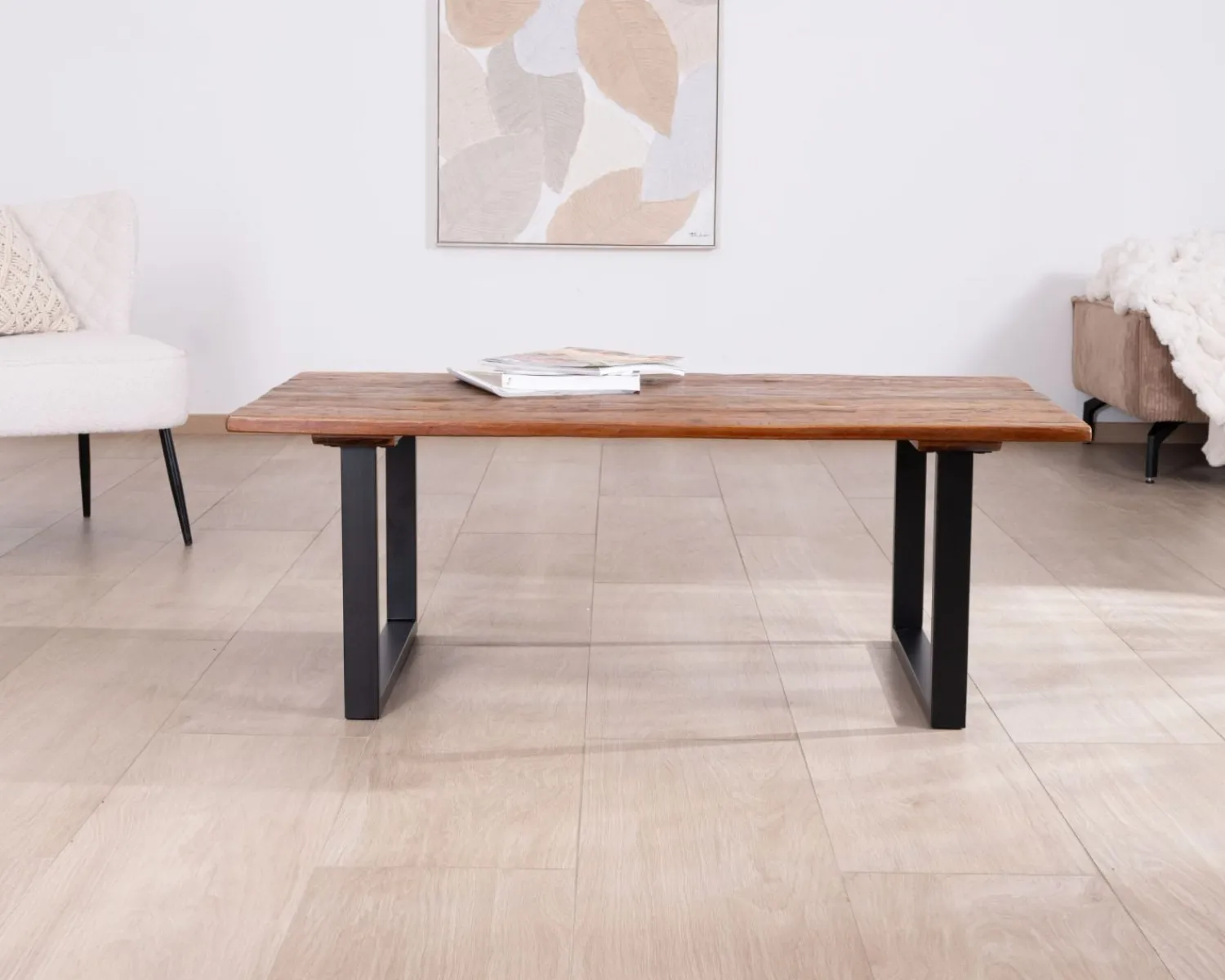 Meuble House Table basse en bois recyclé et pieds métal noir "Alésia" Discount