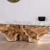 Meuble House Table basse en racine de teck naturel avec plateau verre rectangulaire "Jungle"