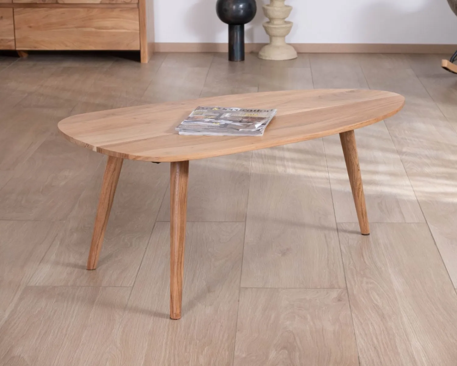 Meuble House Table basse forme bateau style scandinave "Voluto" 110 cm en acacia massif Online