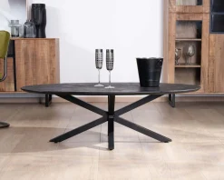 Meuble House Table basse noire plateau ellipse en manguier massif sablé et pieds métal 3D "Pise" Outlet