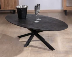 Meuble House Table basse noire plateau ellipse en manguier massif sablé et pieds métal 3D "Pise" Outlet