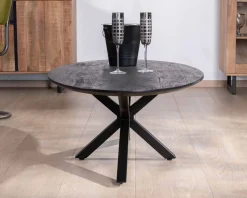 Meuble House Table basse noire plateau ellipse en manguier massif sablé et pieds métal 3D 