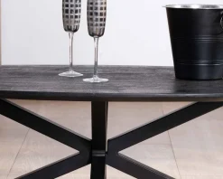 Meuble House Table basse noire plateau ellipse en manguier massif sablé et pieds métal 3D 