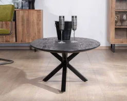 Meuble House Table basse noire plateau ellipse en manguier massif sablé et pieds métal 3D 