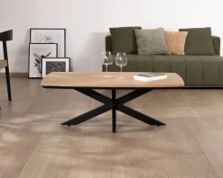Meuble House Table basse plateau placage chêne clair pied étoile métal noir