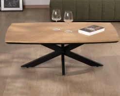 Meuble House Table basse plateau placage chêne clair pied étoile métal noir