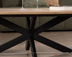 Meuble House Table basse plateau placage chêne clair pied étoile métal noir