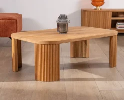 Meuble House Table basse épurée avec pieds cannelés style rétro en chêne huilé "Winton" Discount