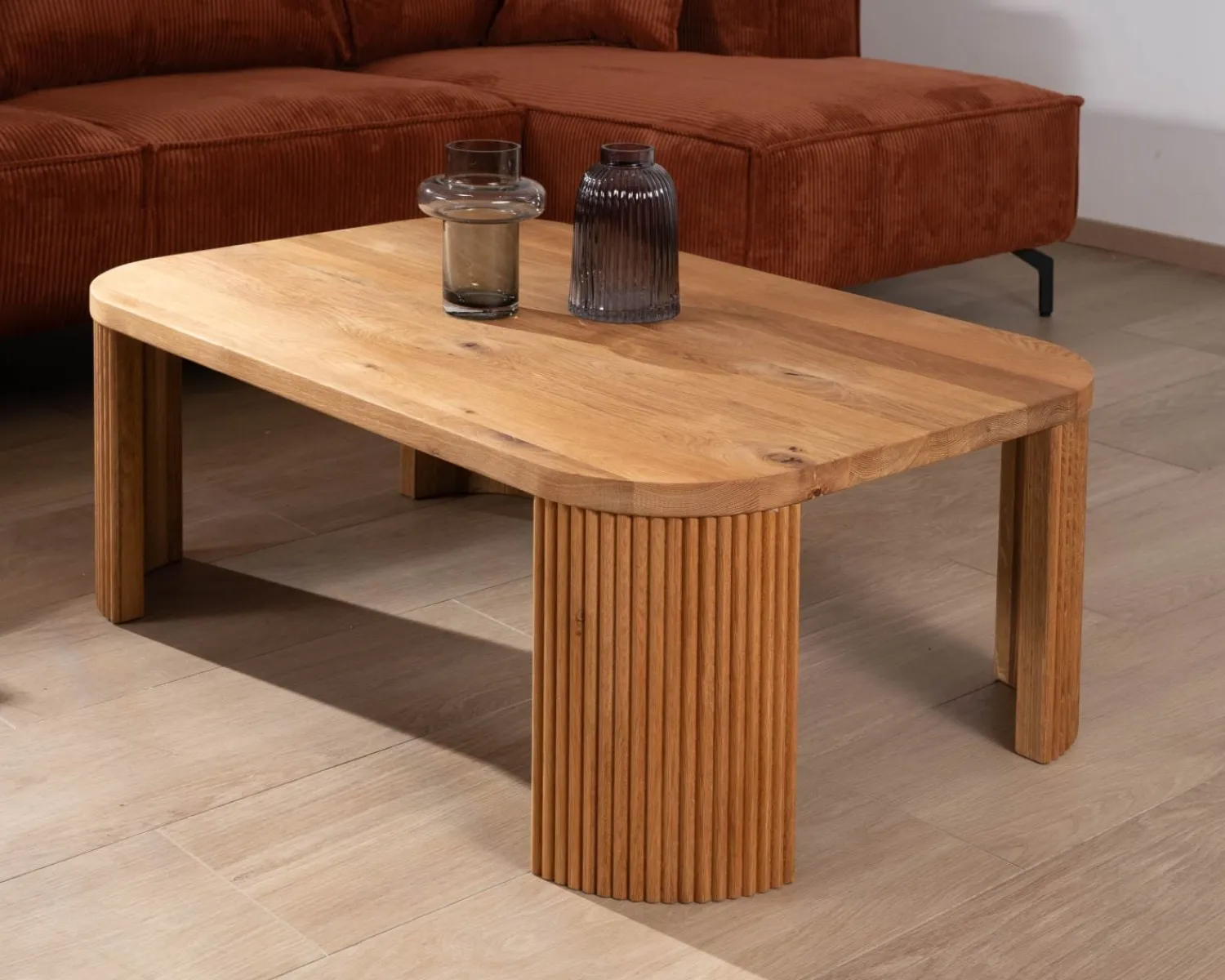 Meuble House Table basse épurée avec pieds cannelés style rétro en chêne huilé "Winton" Discount