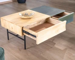 Meuble House Table basse rectangulaire bois et métal 100x55 cm