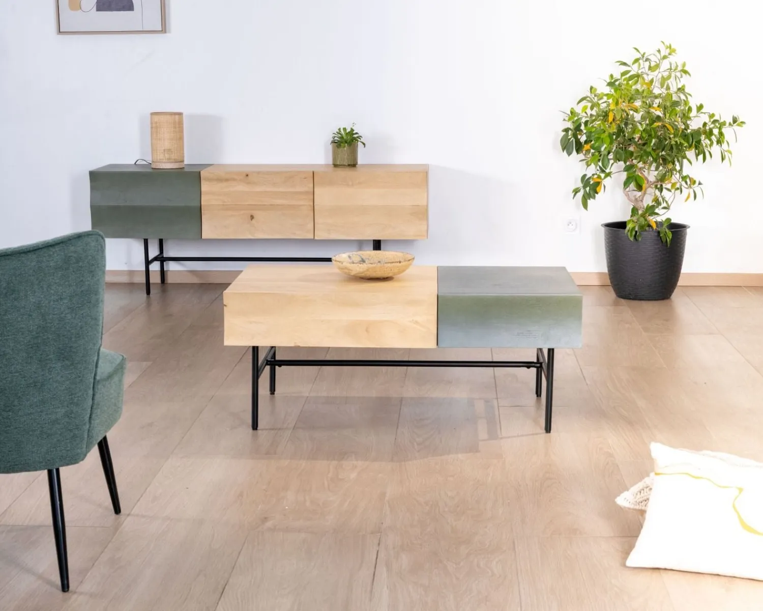Meuble House Table basse rectangulaire bois et métal 100x55 cm "Elegancy" New
