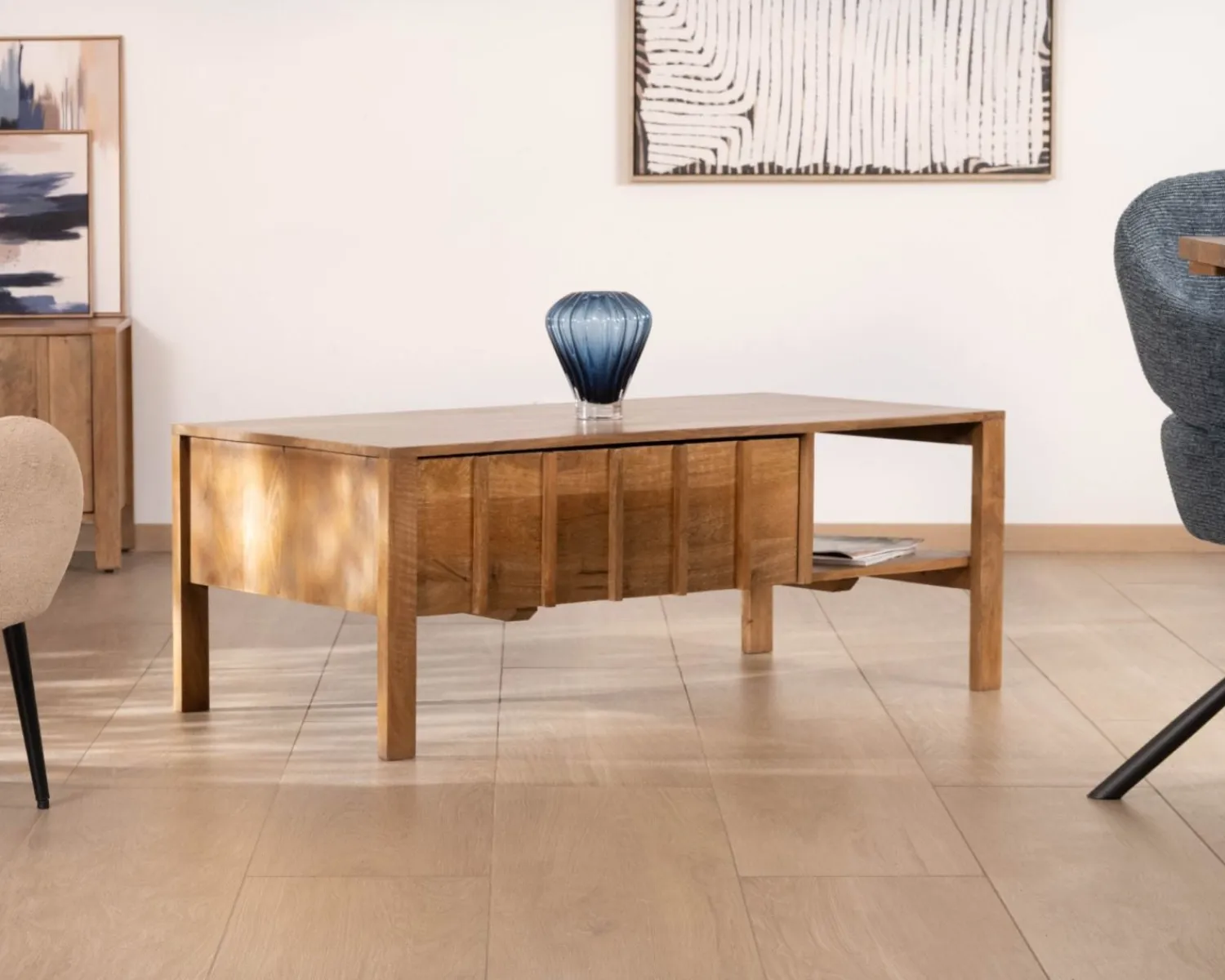 Meuble House Table basse rectangulaire esprit zen en manguier naturel "Sicaly" New