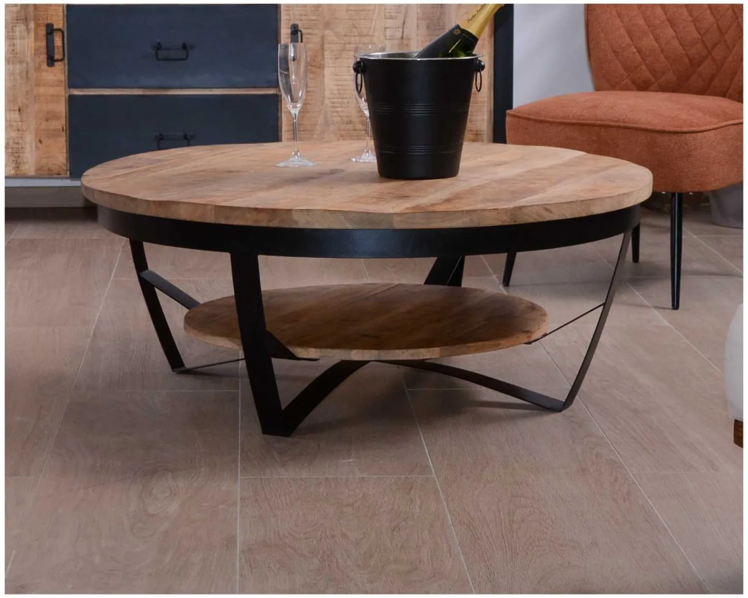 Meuble House Table basse ronde avec double plateau bois "Andy" diam. 100cm Hot