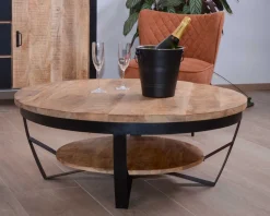 Meuble House Table basse ronde avec double plateau bois