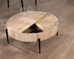 Meuble House Table basse ronde avec plateau pivotant en cannage