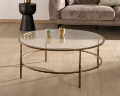 Meuble House Table basse ronde 90 cm en laiton doré et plateau verre "Gilt Antique" style contemporain chic Hot