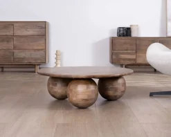 Meuble House Table basse ronde design épuré et organique en manguier massif "Oxyma" Discount