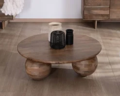 Meuble House Table basse ronde design épuré et organique en manguier massif