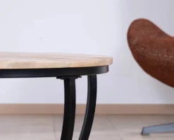 Meuble House Table basse ronde double plateau en manguier massif et structure métal noir 
