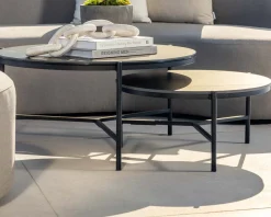 Meuble House Table basse ronde en aluminium et plateau céramique noir "Lazy Beach" diamètre 62 cm Hot
