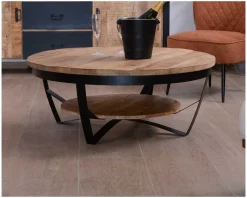 Meuble House Table basse ronde en manguier massif et métal
