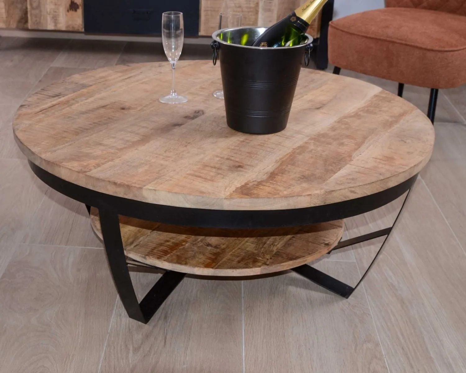 Meuble House Table basse ronde en manguier massif et métal "Andy" diam. 90cm Best