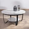 Meuble House Table basse ronde en terrazzo blanc et métal noir "Galatée" Online