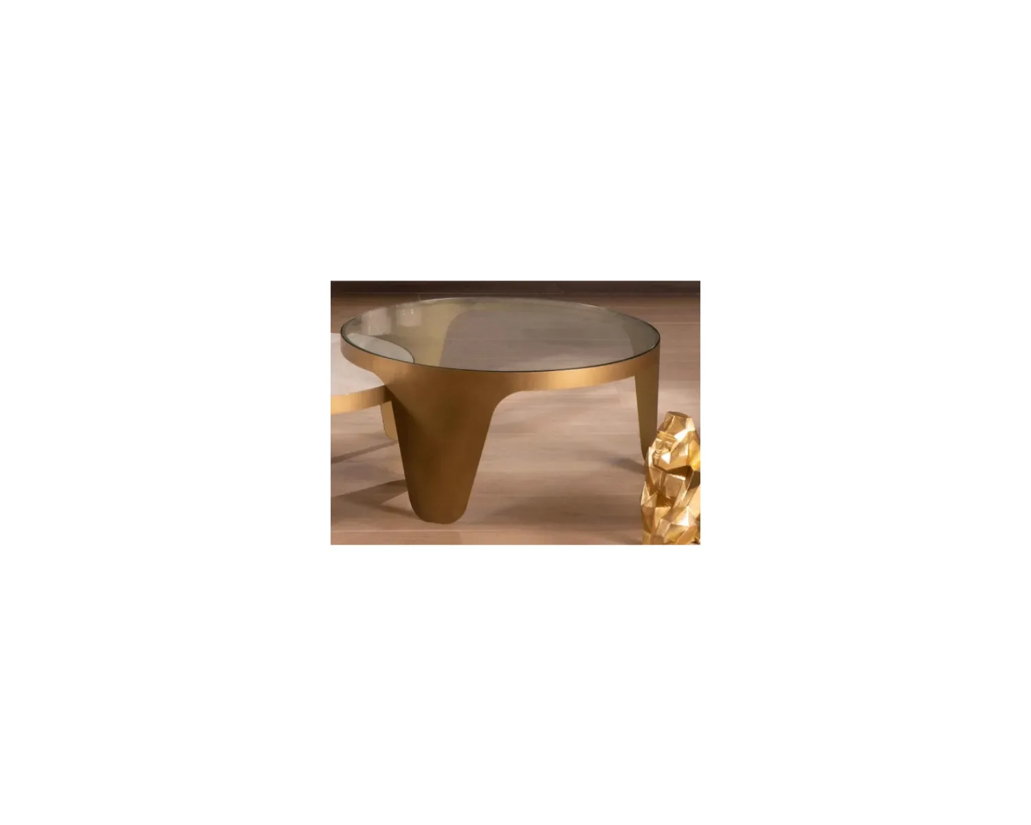 Meuble House Table basse ronde laiton antique et verre "Gilt Antique"
