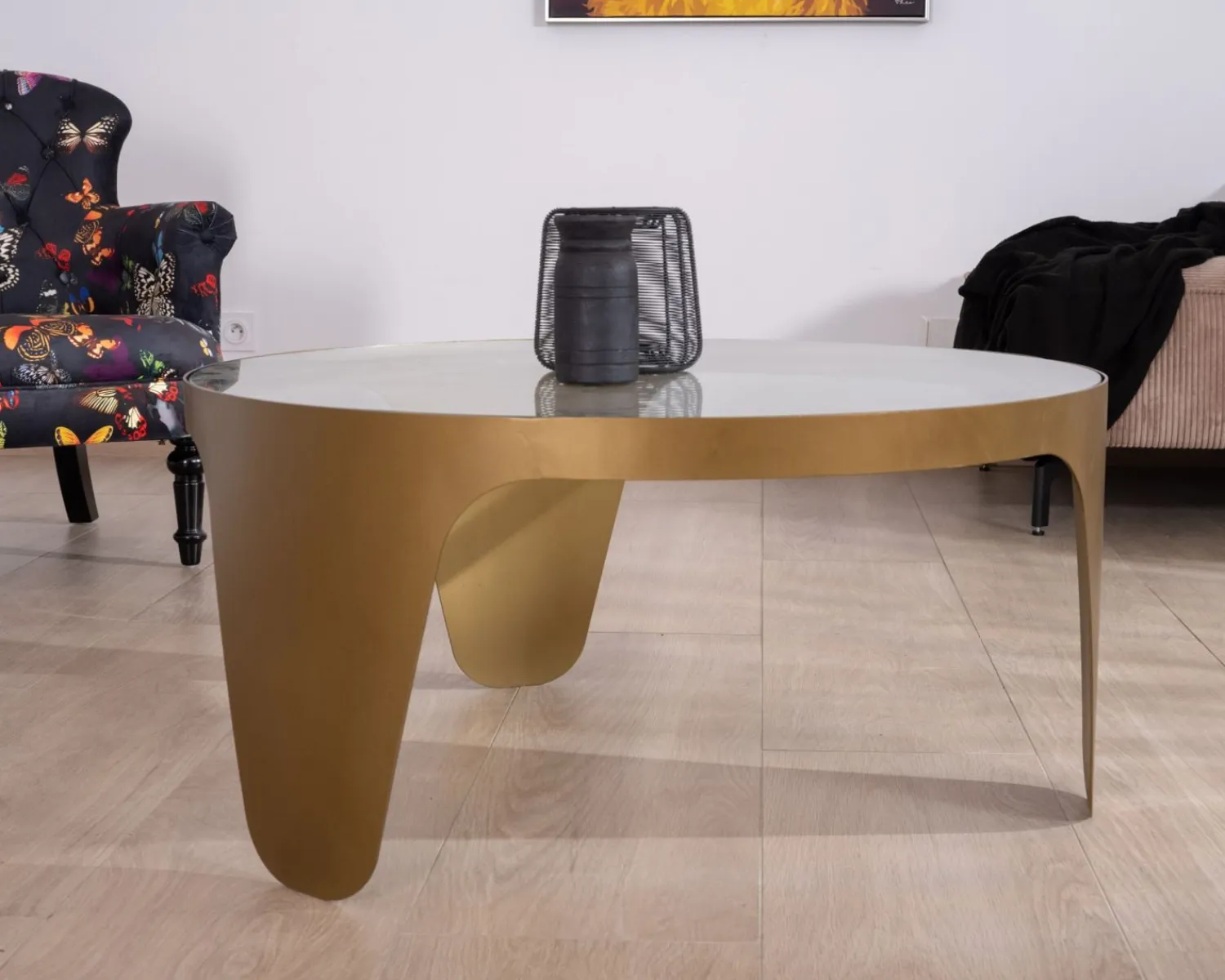 Meuble House Table basse ronde laiton antique et verre "Gilt Antique"