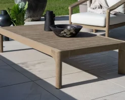 Meuble House Table basse spécial extérieur design épuré en teck finition naturelle sablée 