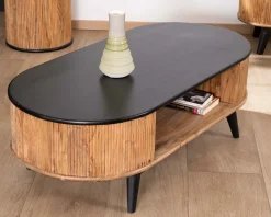 Meuble House Table basse vintage design arrondi en acacia naturel et noir