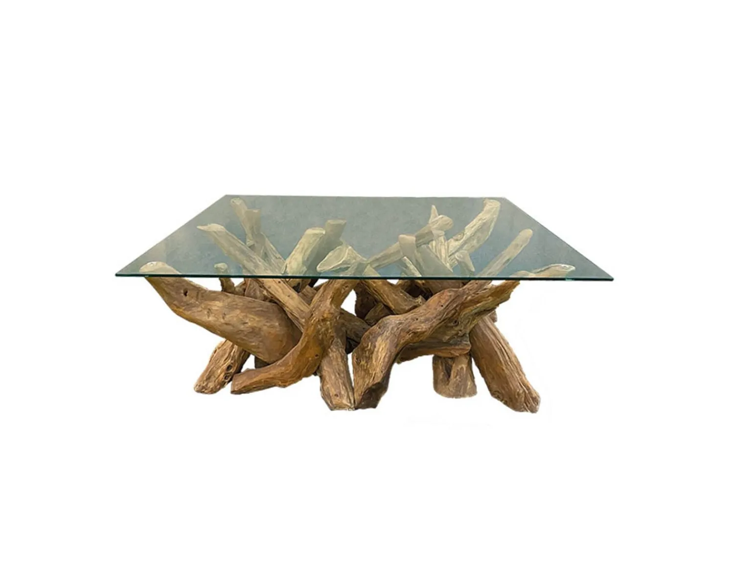 Meuble House Table basse vitrée en racine de teck naturel recyclé "Farmer" Best