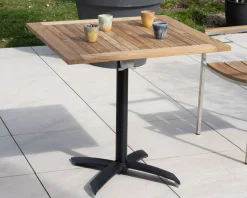 Meuble House Table bistrot 80x80 cm en teck et pied central aluminium 