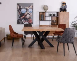 Meuble House Table carrée 150x150 cm acacia naturel massif et métal noir