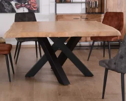 Meuble House Table carrée 150x150 cm acacia naturel massif et métal noir