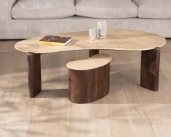 Meuble House Table d'appoint design en travertin et manguier