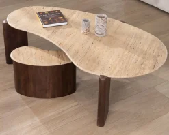 Meuble House Table d'appoint design en travertin et manguier