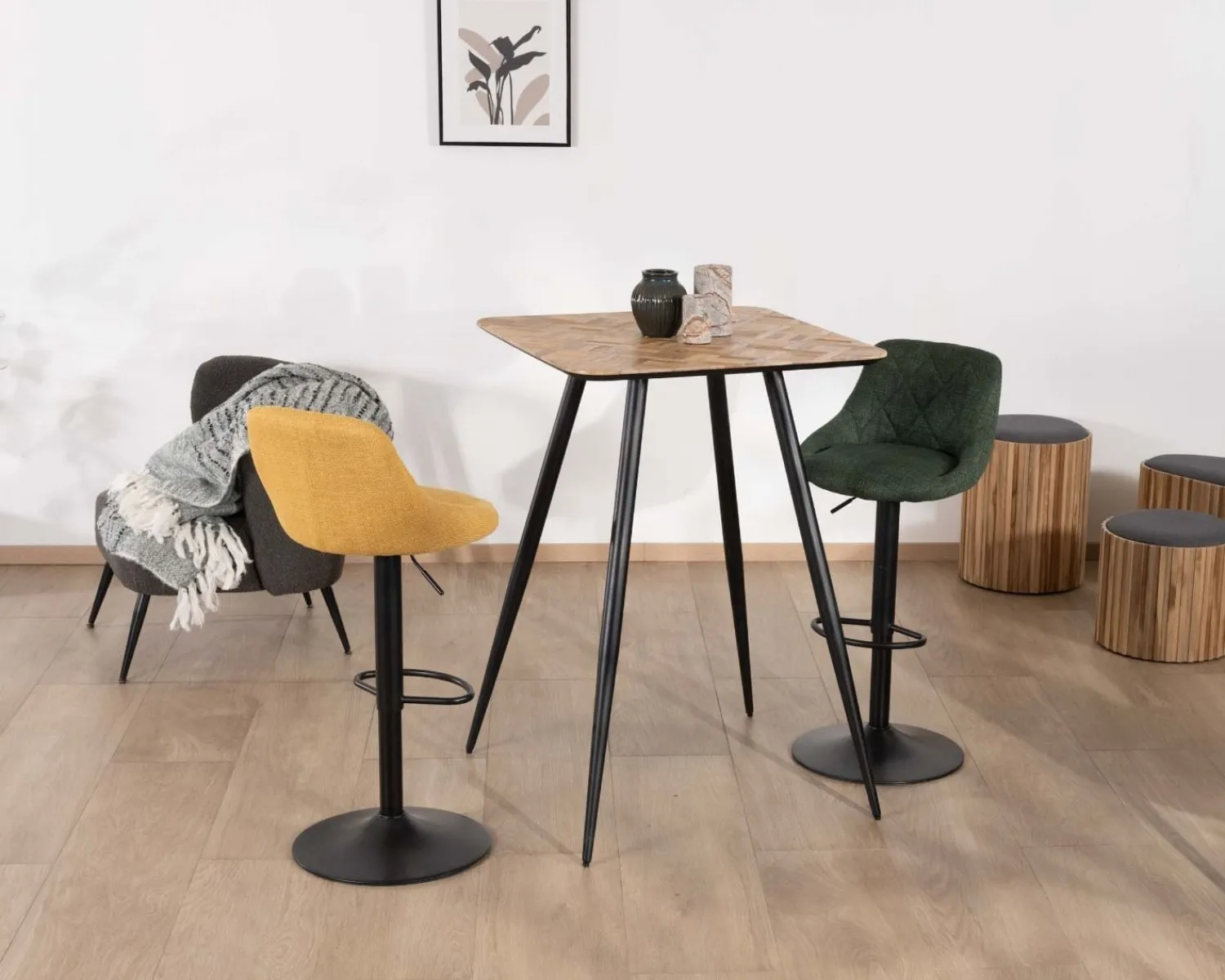 Meuble House Table de bar carrée 75cm en teck recyclé et pieds crayons noirs "Foster" Discount