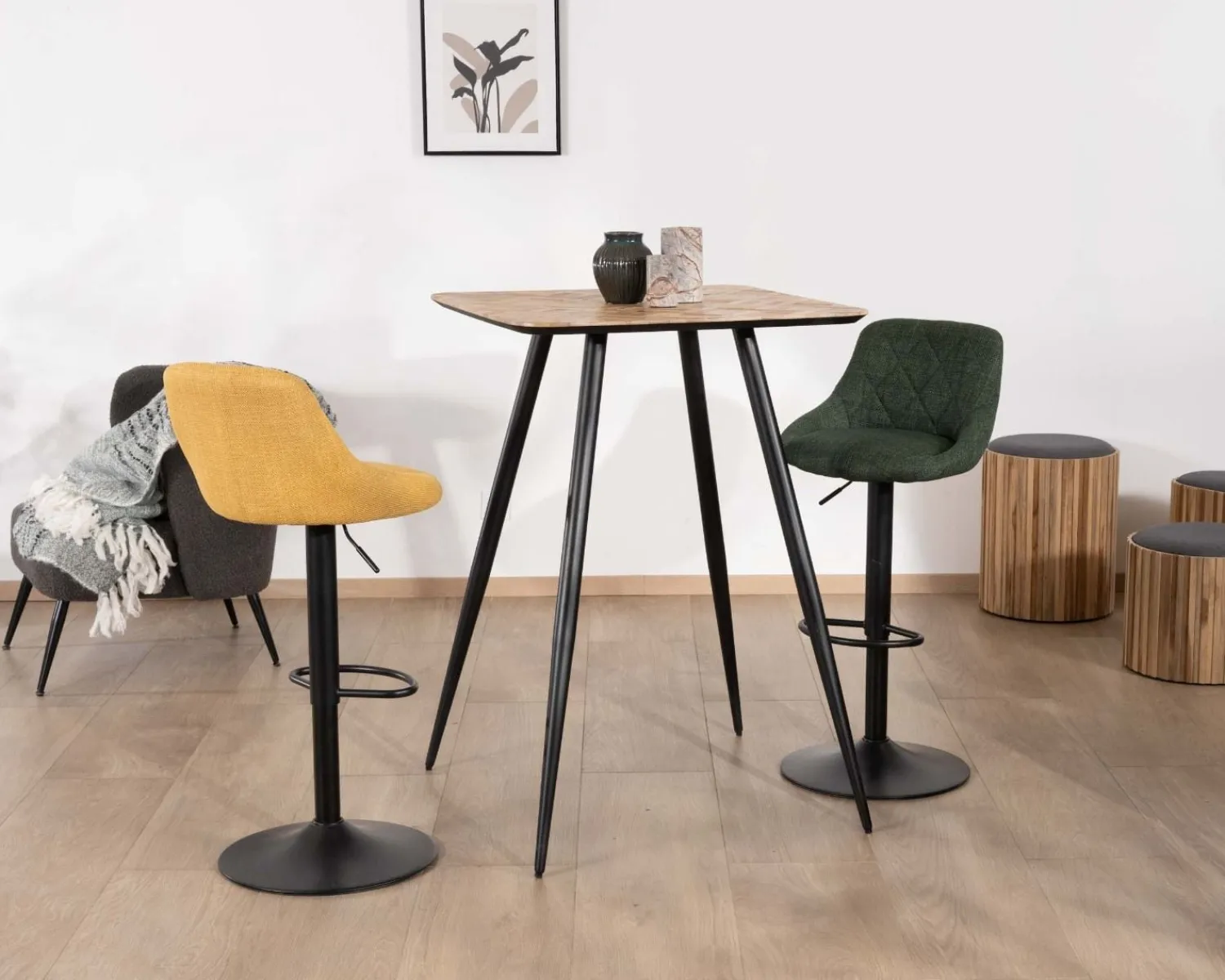 Meuble House Table de bar carrée 75cm en teck recyclé et pieds crayons noirs "Foster" Discount