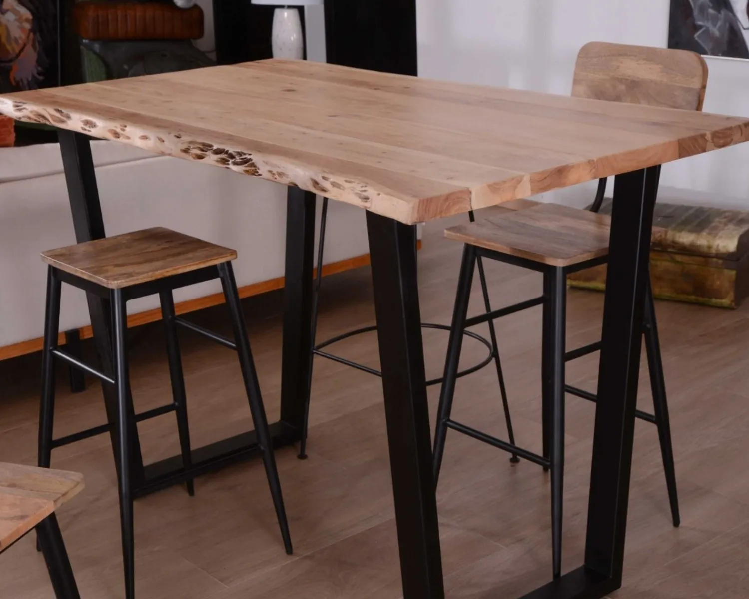 Meuble House Table de bar 150x90 métal et acacia massif naturel "Jaffna"