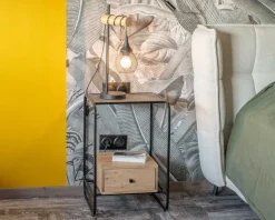 Meuble House Table de chevet design en métal et bois avec plateau en placage pierre "Pikto" Best