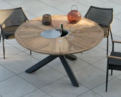Meuble House Table de jardin haut de gamme "Hélios" avec plateau rosace et seau à glace intégré Hot