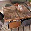 Meuble House Table de repas carrée 140cm acacia finition chevrons pieds métal noir croisés "Géonidum" New