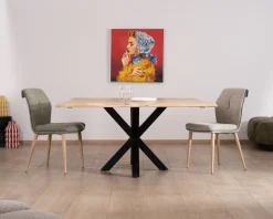 Meuble House Table de repas carrée 140 cm en acacia et pieds mikado métal "3D" Best