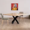Meuble House Table de repas carrée 120 cm en acacia et pieds croix métal "3D" Clearance