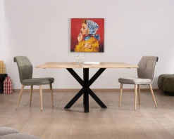 Meuble House Table de repas carrée 120 cm en acacia et pieds croix métal