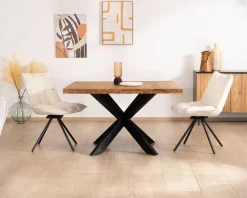 Meuble House Table de repas carrée en teck pied métal 130 cm
