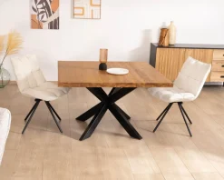 Meuble House Table de repas carrée en teck pied métal 130 cm